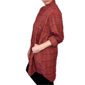 Long-line Soft Men’s XL Eddie Bauer Red Plaid Windowpane Flannel Button-down